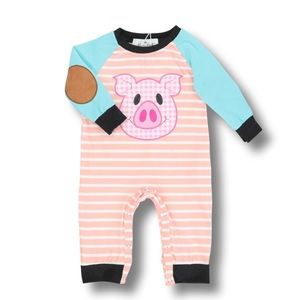 Marie Nicole Clothing Striped Piggy Romper 3-6M